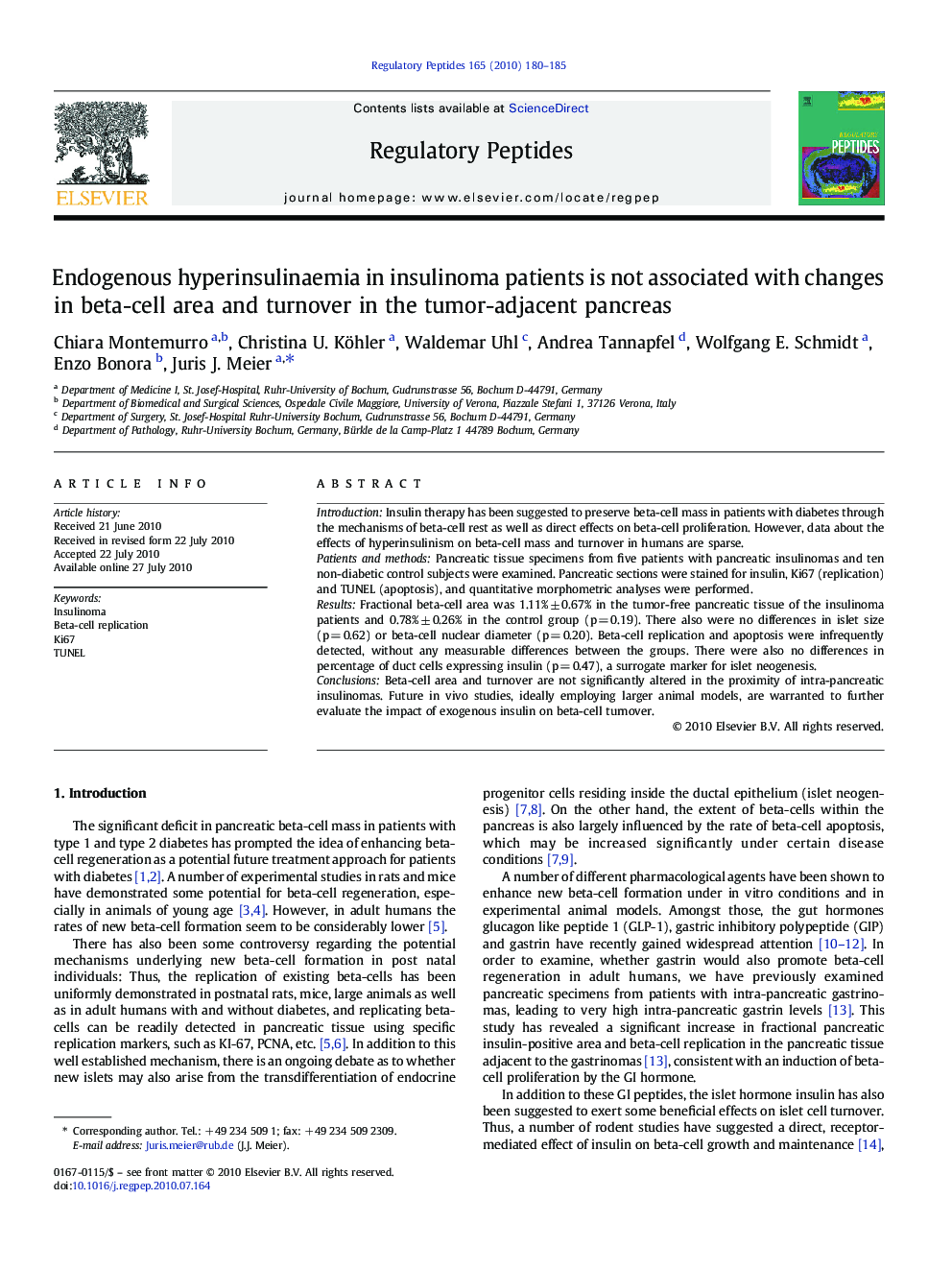 Endogenous hyperinsulinaemia in insulinoma patients is not associated with changes in beta-cell area and turnover in the tumor-adjacent pancreas