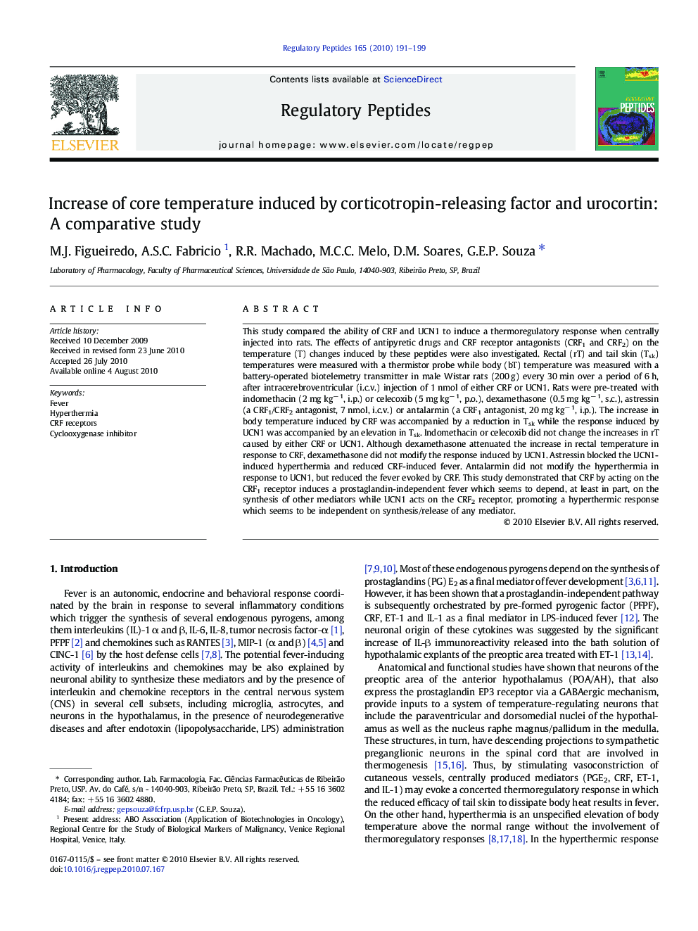 Increase of core temperature induced by corticotropin-releasing factor and urocortin: A comparative study