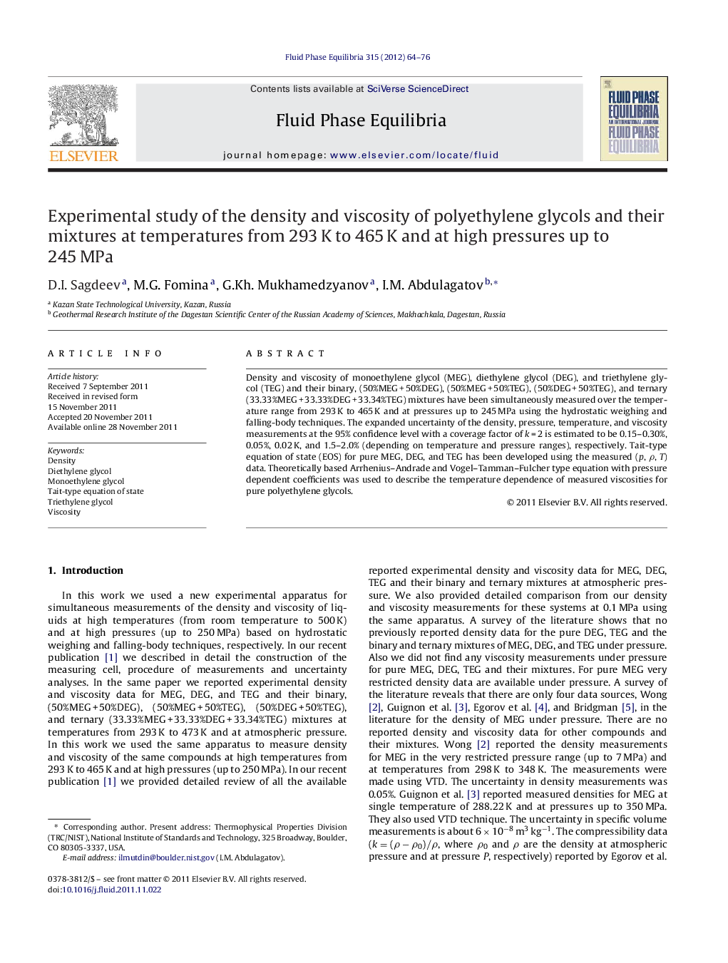 Experimental study of the density and viscosity of polyethylene glycols and their mixtures at temperatures from 293 K to 465 K and at high pressures up to 245 MPa