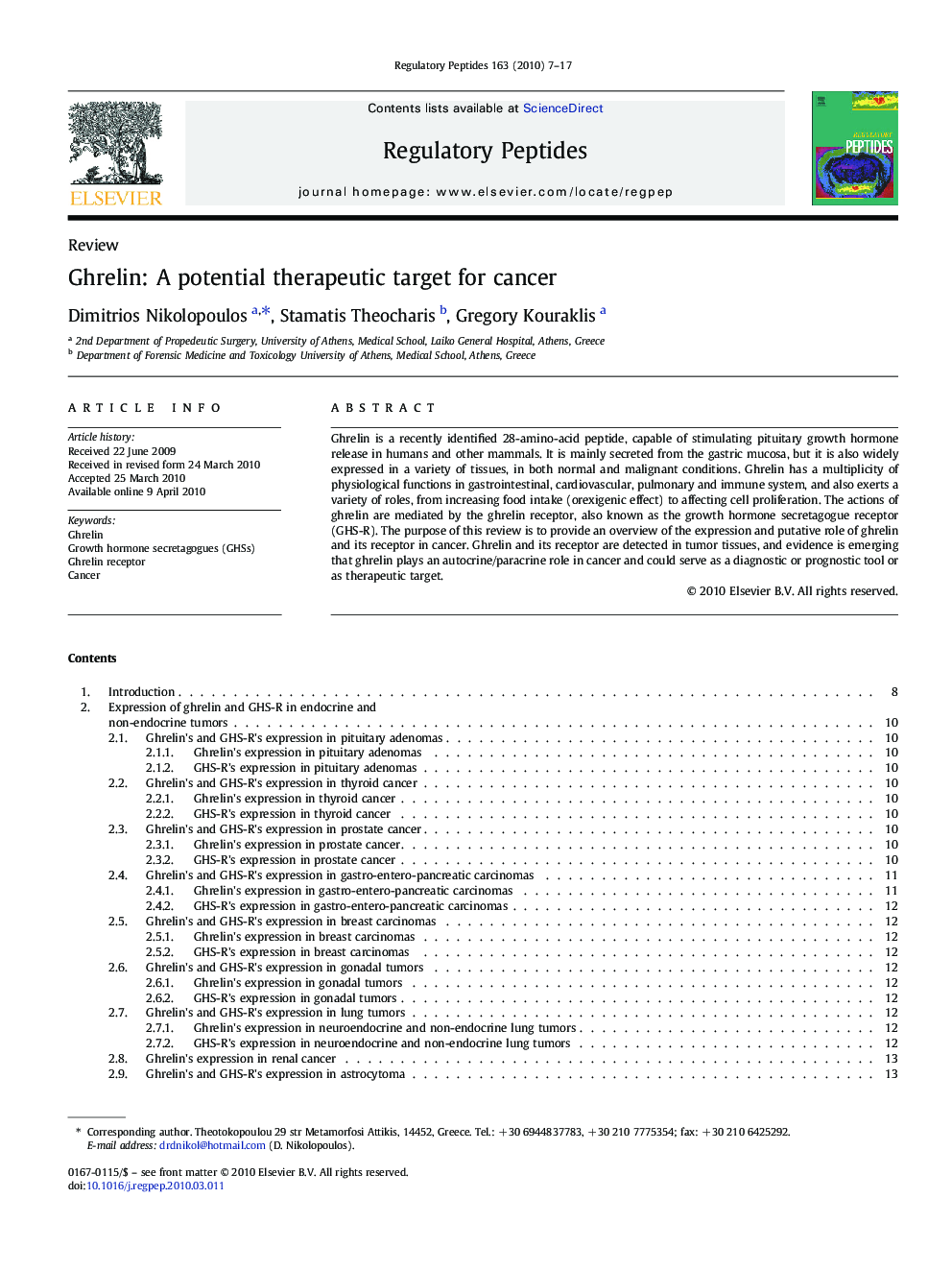 Ghrelin: A potential therapeutic target for cancer