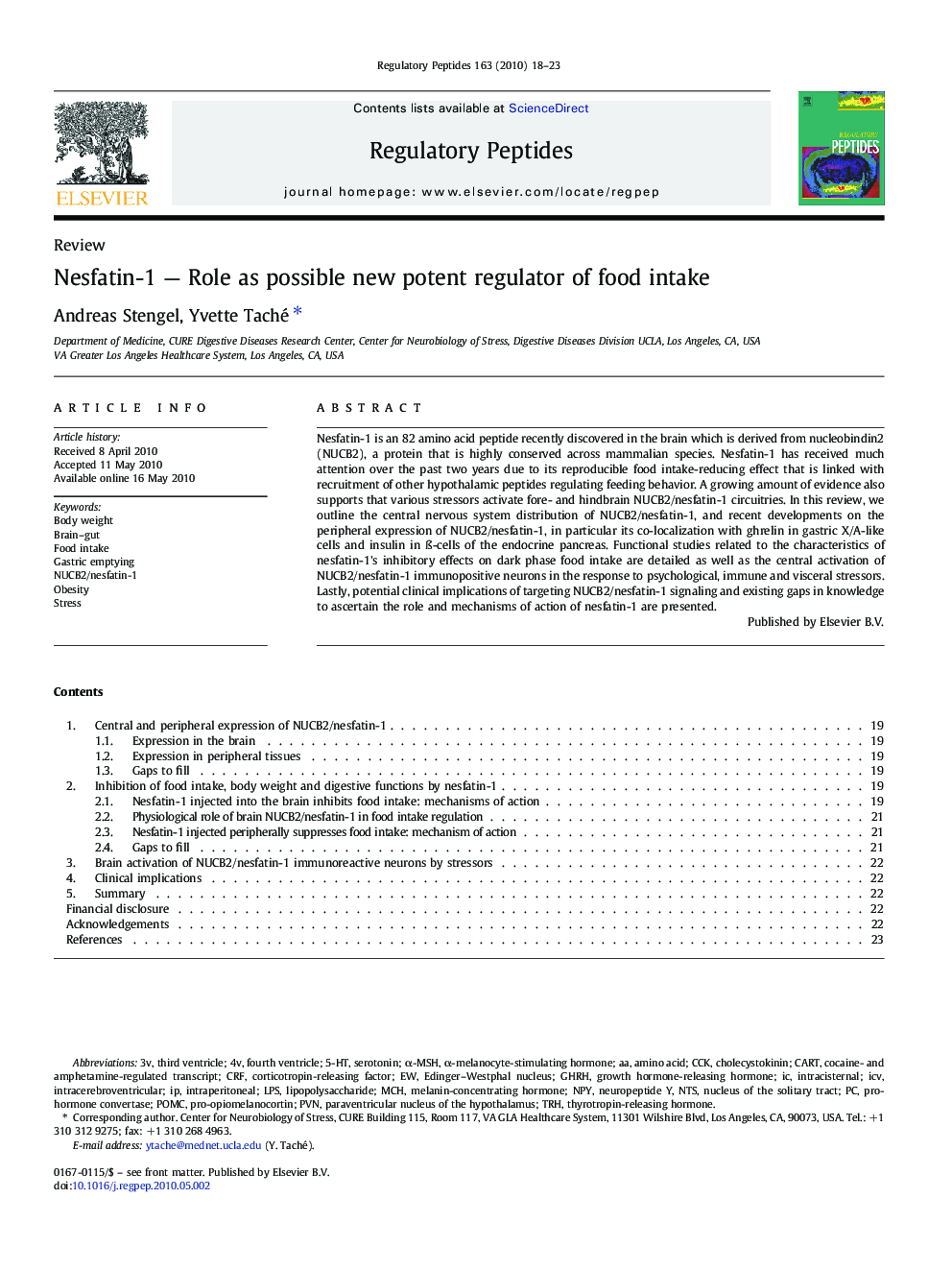 Nesfatin-1 — Role as possible new potent regulator of food intake