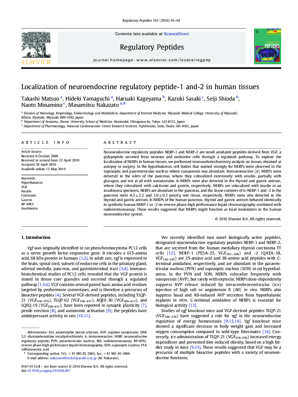 Localization of neuroendocrine regulatory peptide-1 and-2 in human tissues