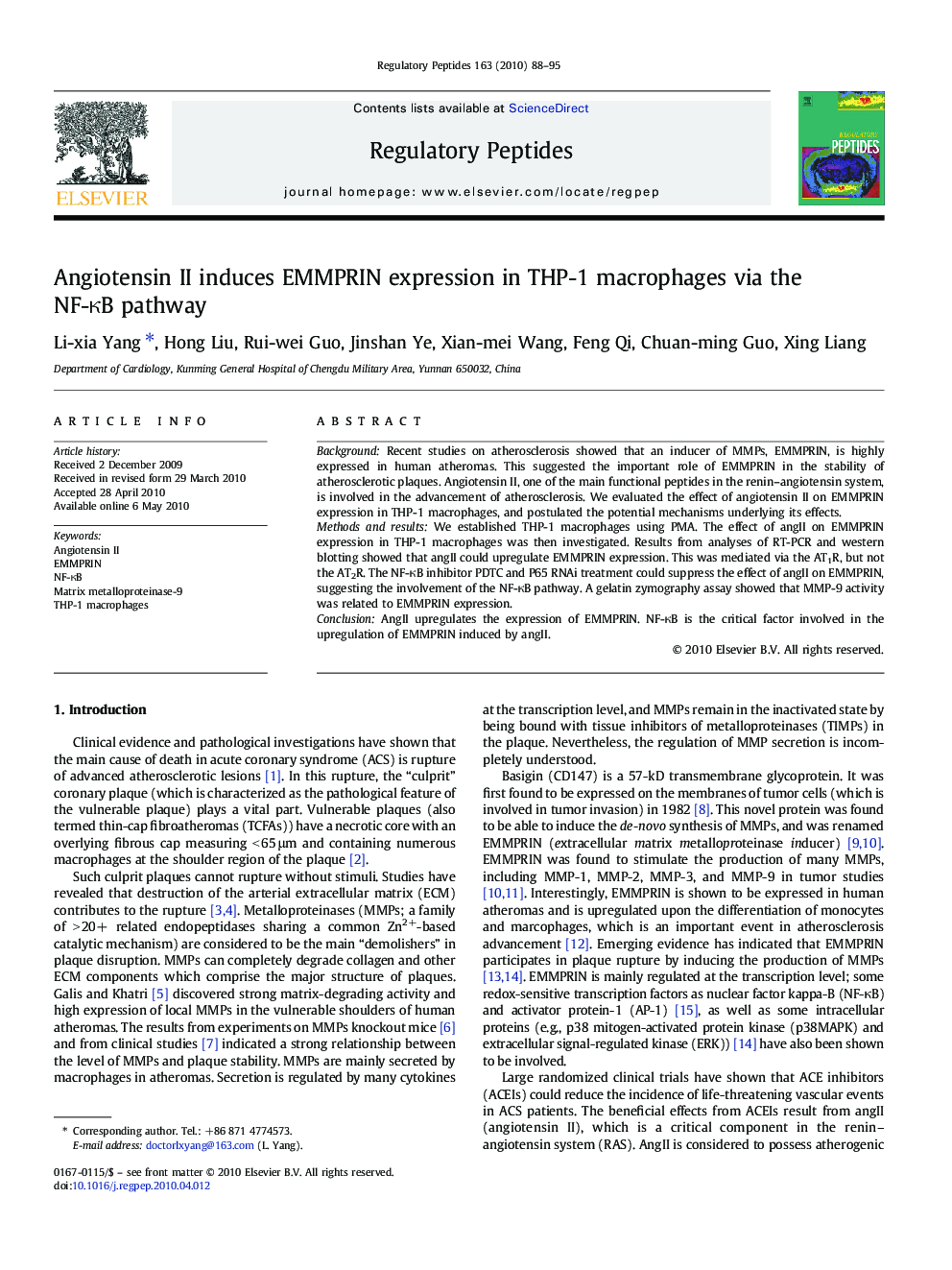 Angiotensin II induces EMMPRIN expression in THP-1 macrophages via the NF-κB pathway