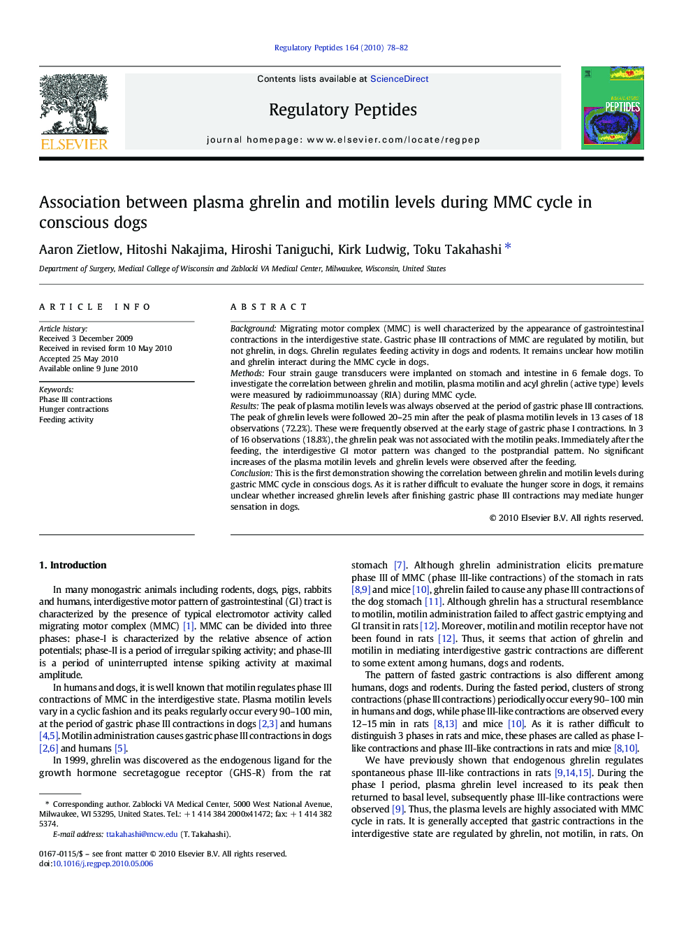 Association between plasma ghrelin and motilin levels during MMC cycle in conscious dogs