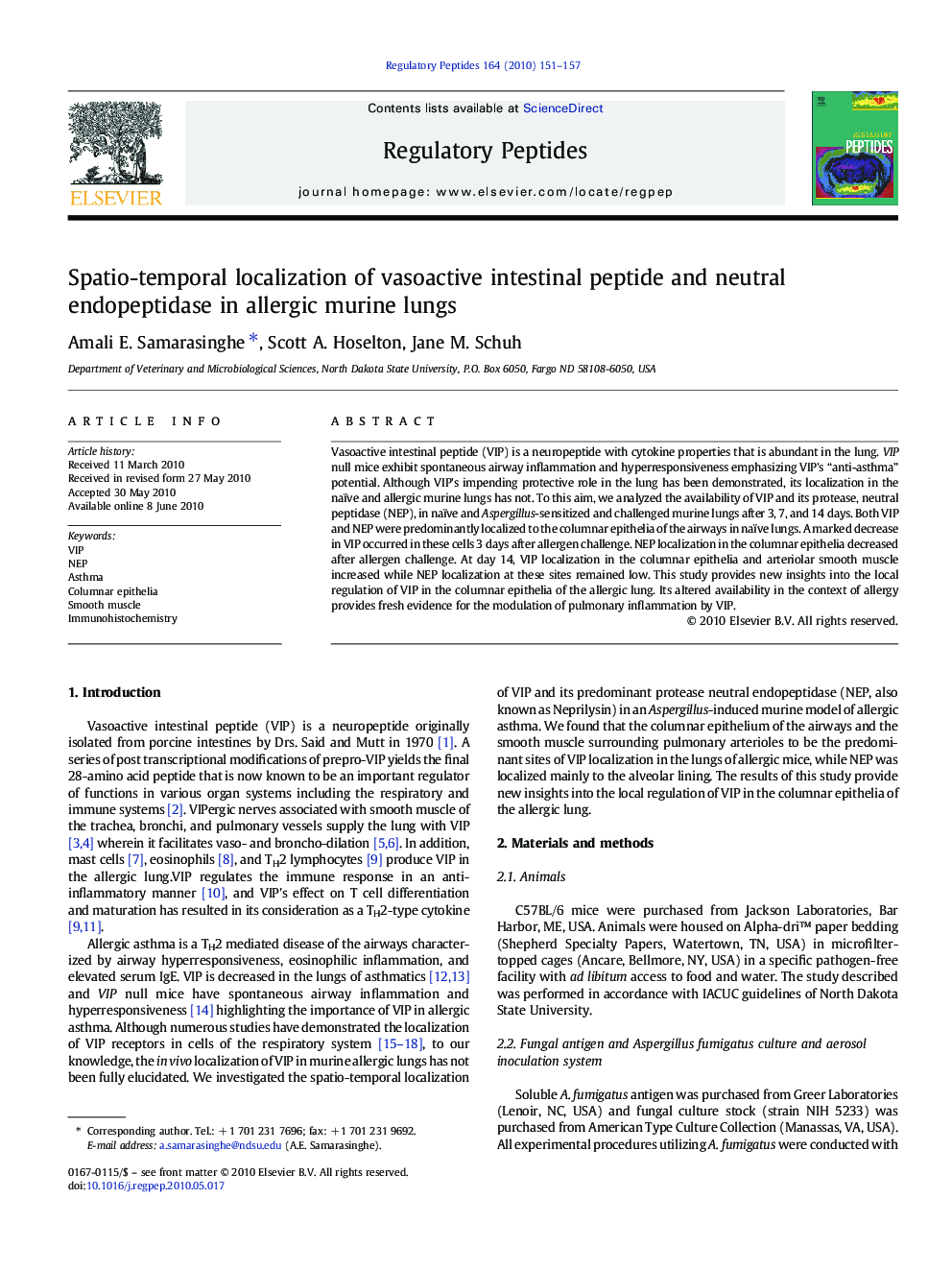 Spatio-temporal localization of vasoactive intestinal peptide and neutral endopeptidase in allergic murine lungs