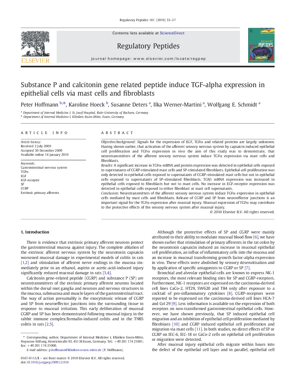 Substance P and calcitonin gene related peptide induce TGF-alpha expression in epithelial cells via mast cells and fibroblasts