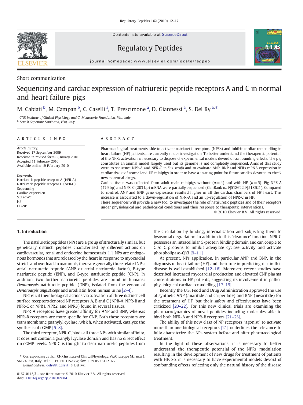 Sequencing and cardiac expression of natriuretic peptide receptors A and C in normal and heart failure pigs