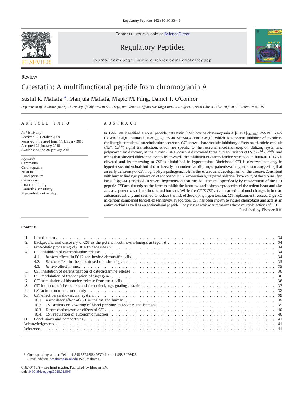 Catestatin: A multifunctional peptide from chromogranin A