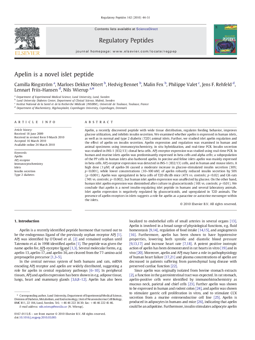 Apelin is a novel islet peptide