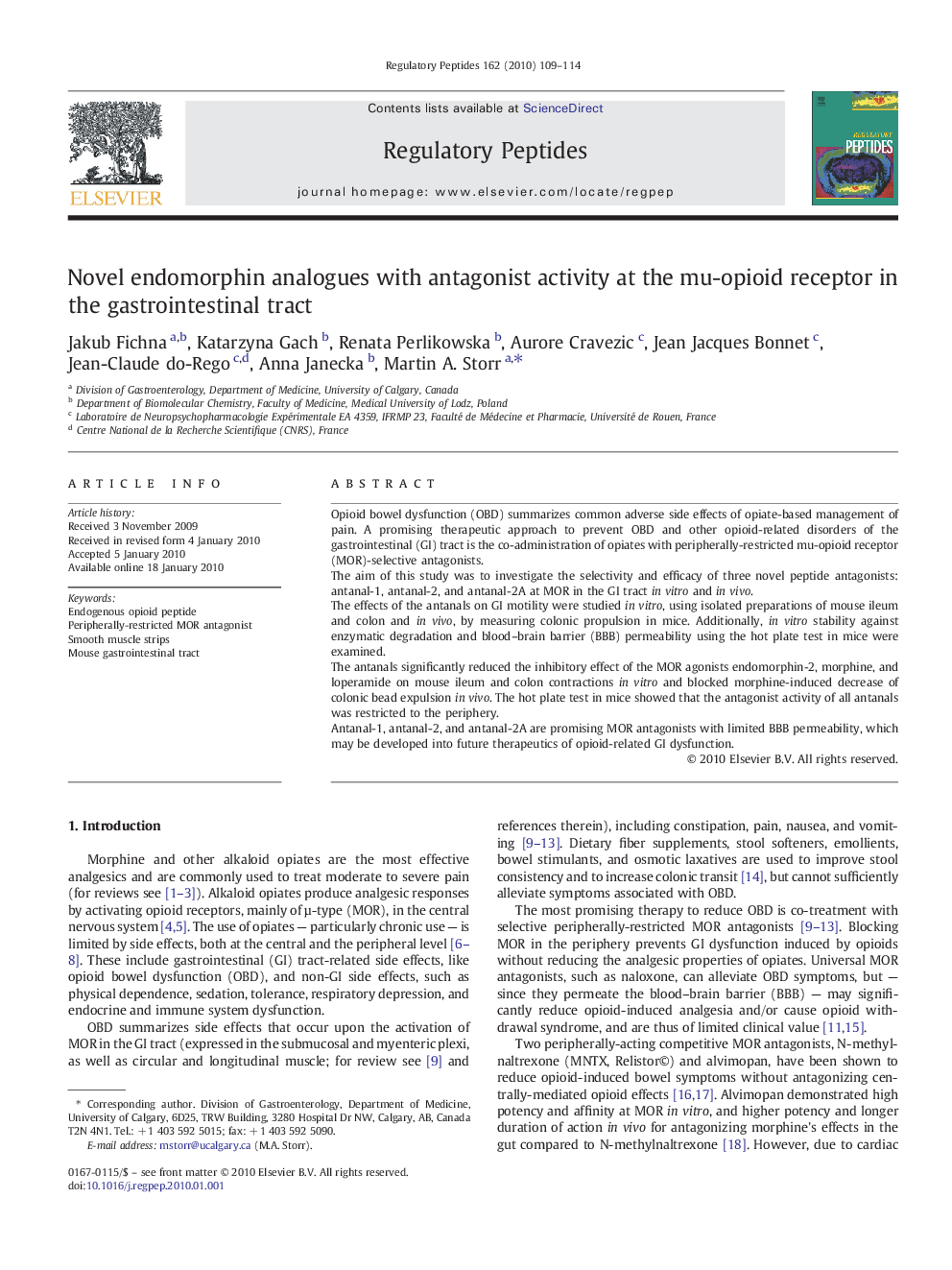 Novel endomorphin analogues with antagonist activity at the mu-opioid receptor in the gastrointestinal tract