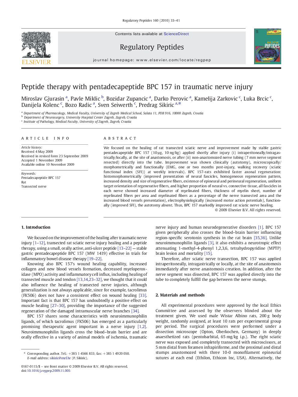 Peptide therapy with pentadecapeptide BPC 157 in traumatic nerve injury