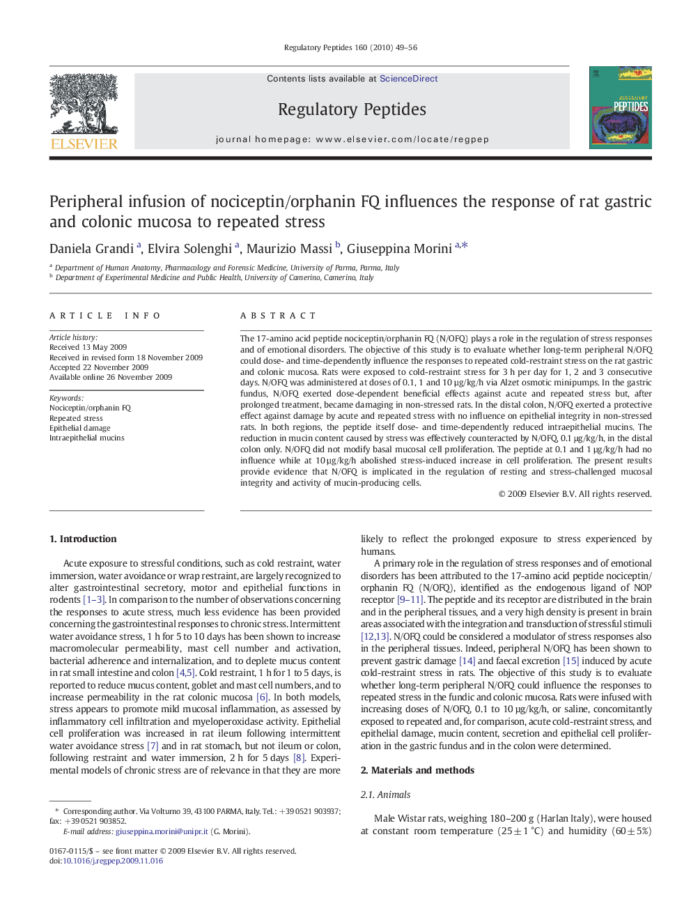 Peripheral infusion of nociceptin/orphanin FQ influences the response of rat gastric and colonic mucosa to repeated stress