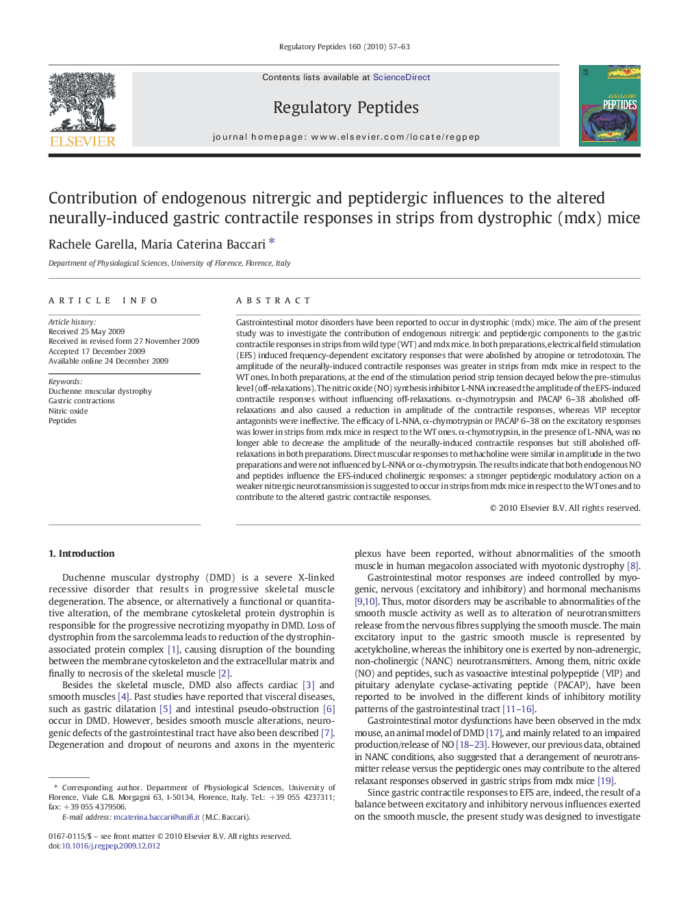 Contribution of endogenous nitrergic and peptidergic influences to the altered neurally-induced gastric contractile responses in strips from dystrophic (mdx) mice