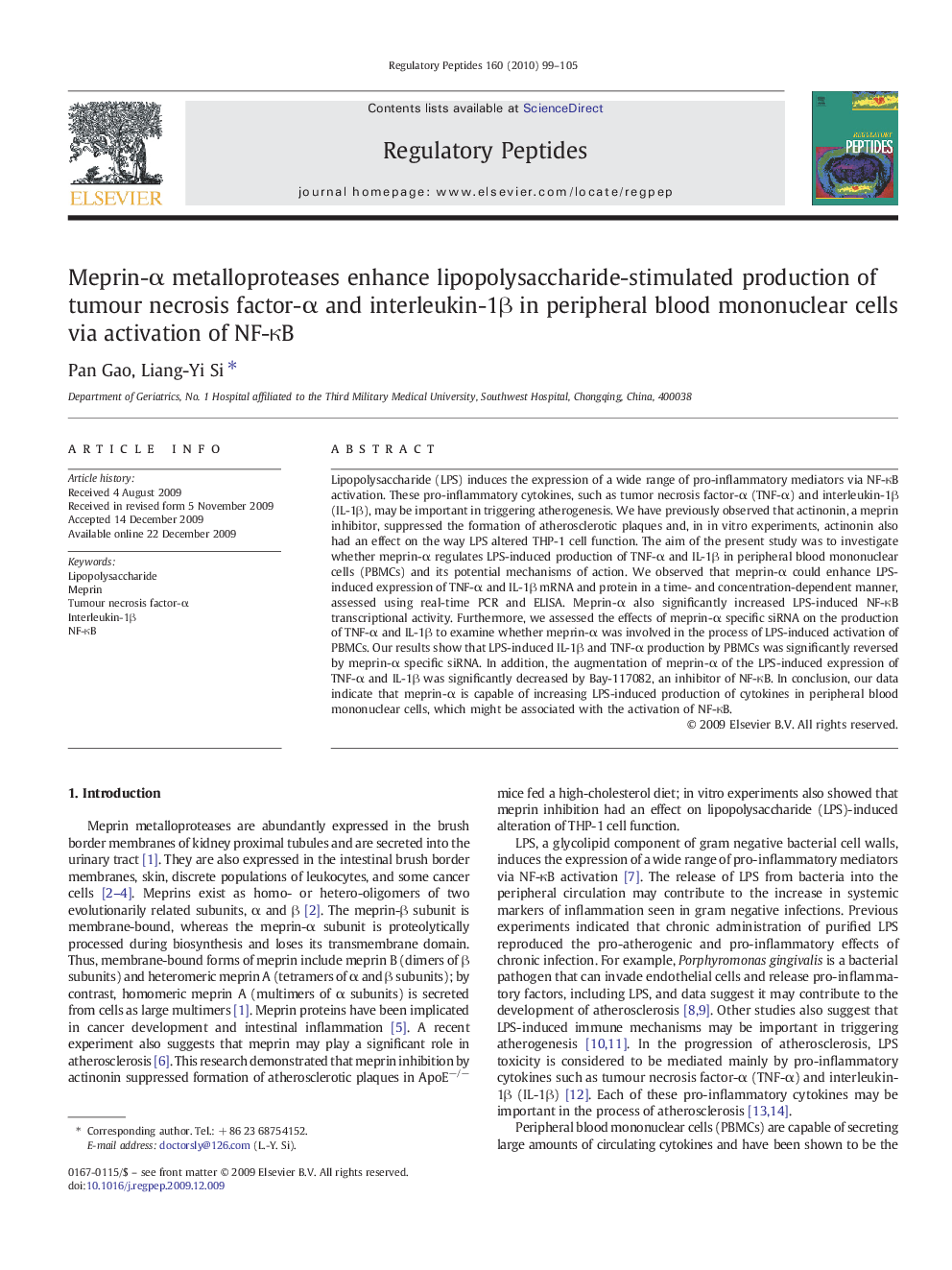 Meprin-α metalloproteases enhance lipopolysaccharide-stimulated production of tumour necrosis factor-α and interleukin-1β in peripheral blood mononuclear cells via activation of NF-κB