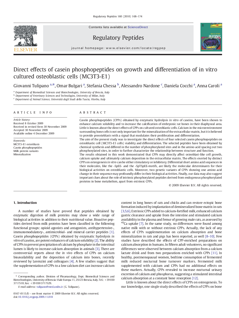 Direct effects of casein phosphopeptides on growth and differentiation of in vitro cultured osteoblastic cells (MC3T3-E1)