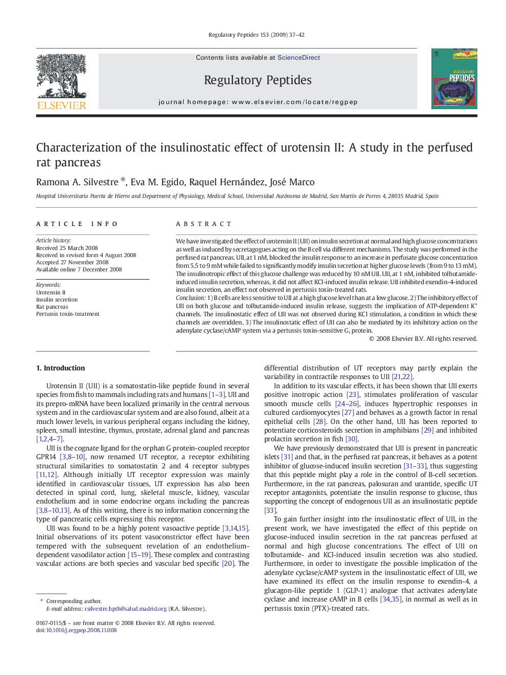 Characterization of the insulinostatic effect of urotensin II: A study in the perfused rat pancreas