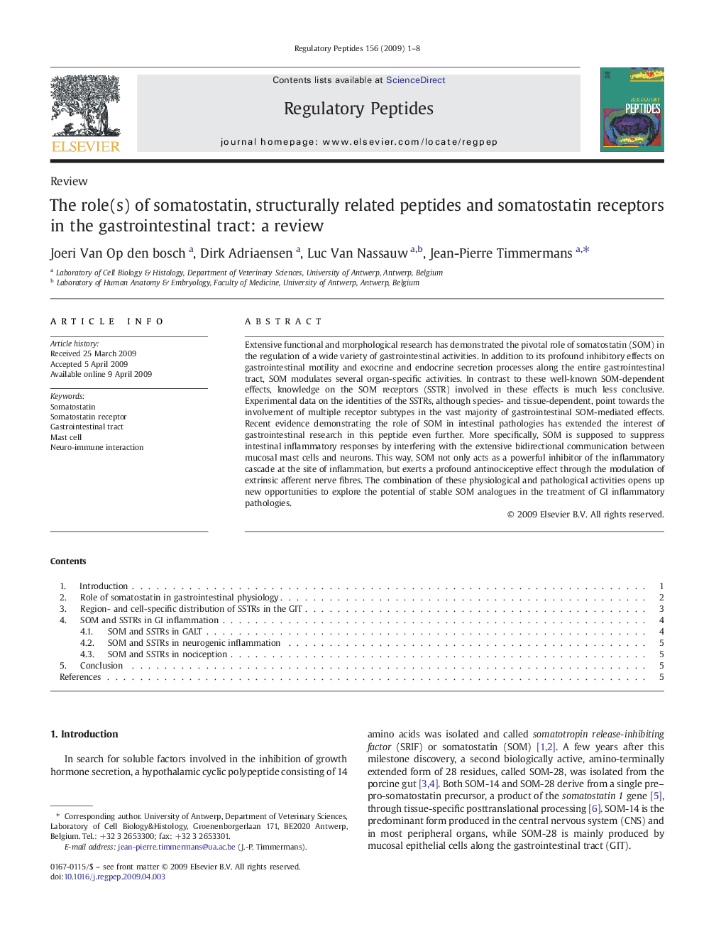 The role(s) of somatostatin, structurally related peptides and somatostatin receptors in the gastrointestinal tract: a review