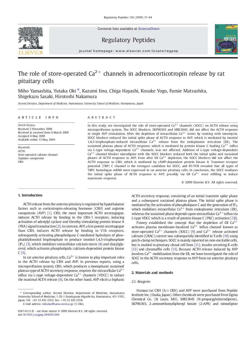 The role of store-operated Ca2+ channels in adrenocorticotropin release by rat pituitary cells