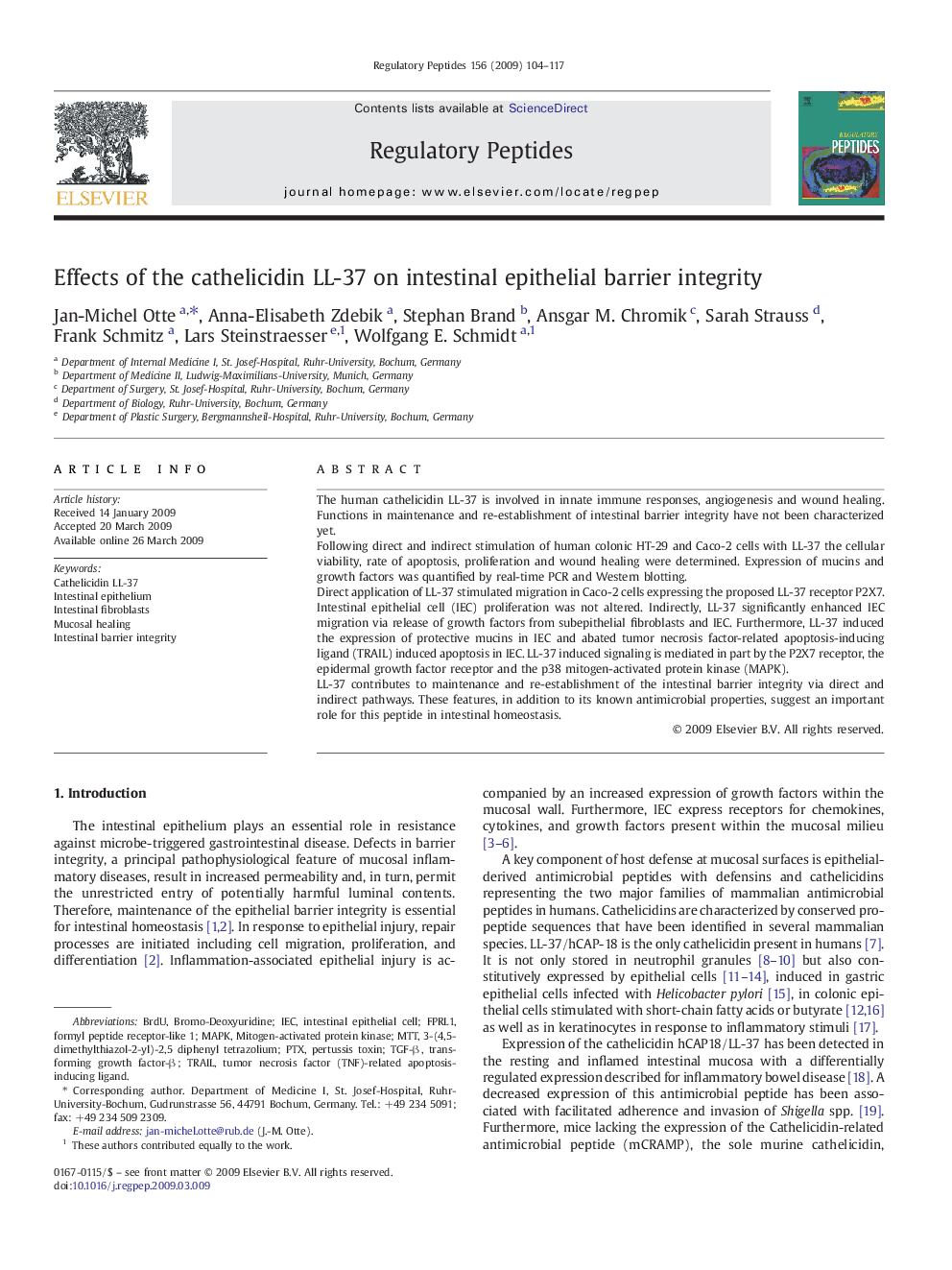 Effects of the cathelicidin LL-37 on intestinal epithelial barrier integrity