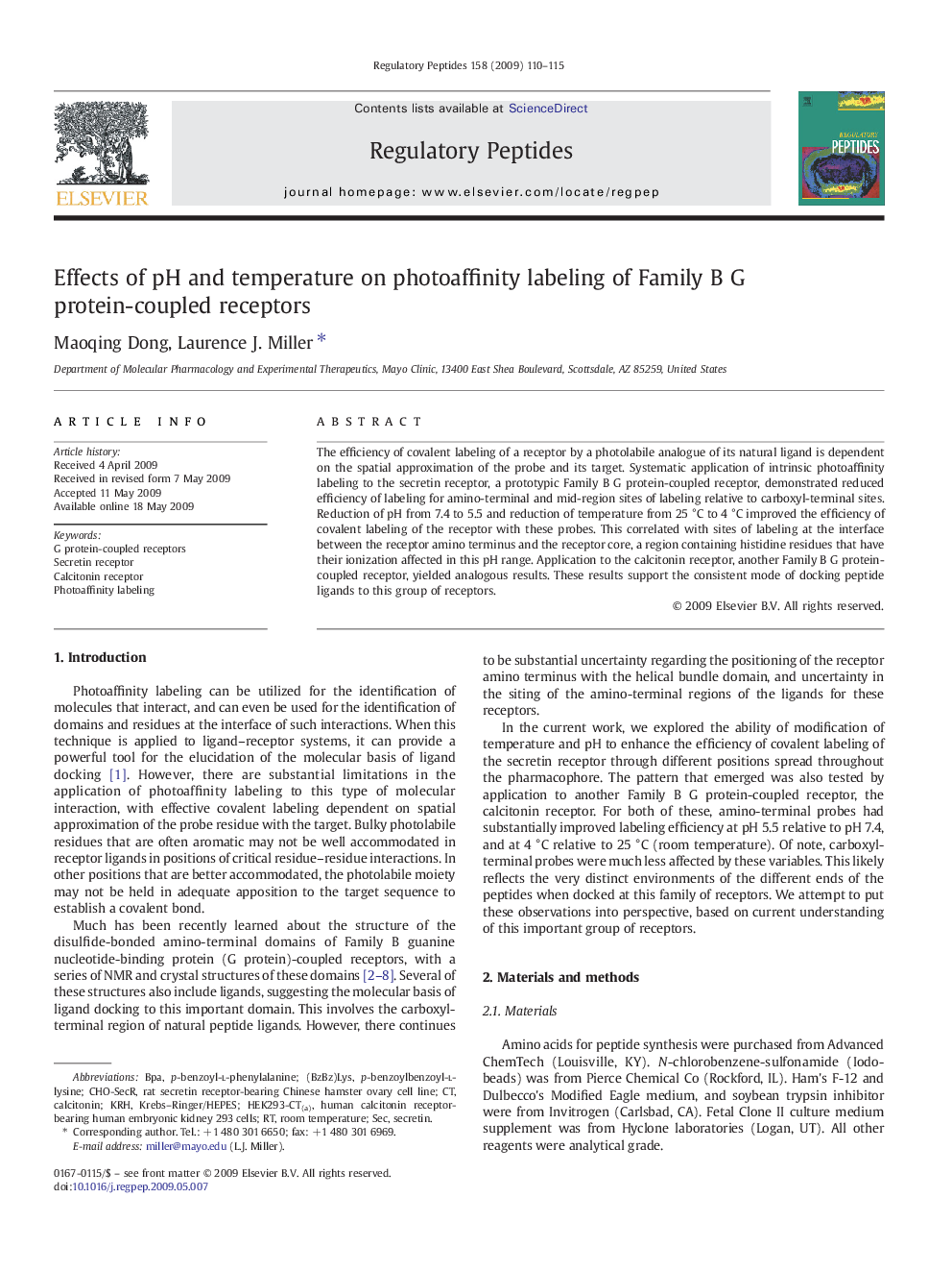 Effects of pH and temperature on photoaffinity labeling of Family B G protein-coupled receptors