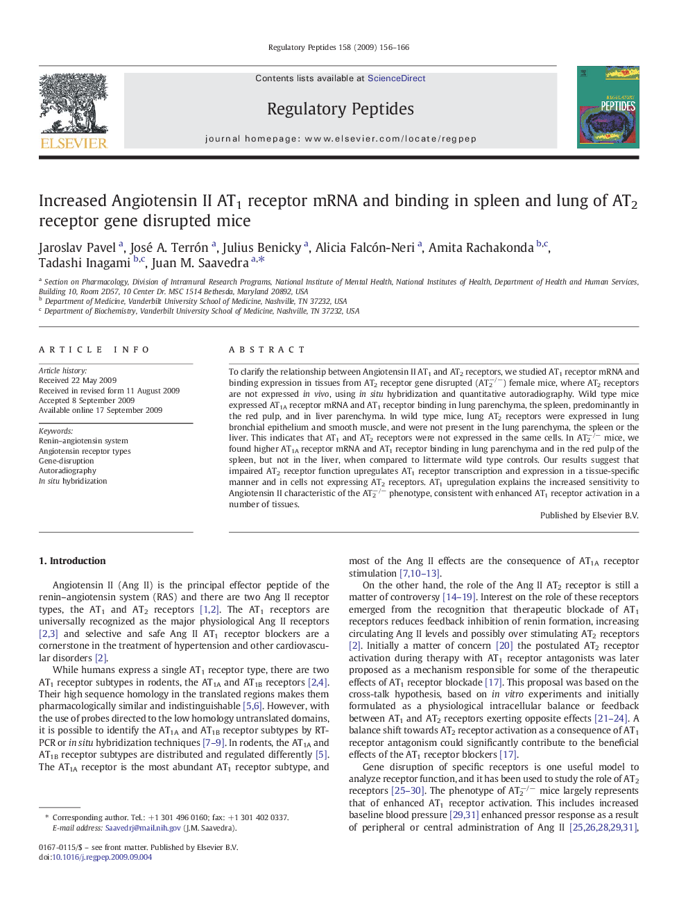 Increased Angiotensin II AT1 receptor mRNA and binding in spleen and lung of AT2 receptor gene disrupted mice