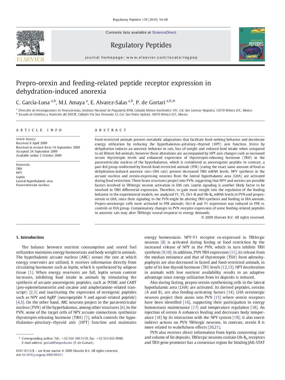 Prepro-orexin and feeding-related peptide receptor expression in dehydration-induced anorexia