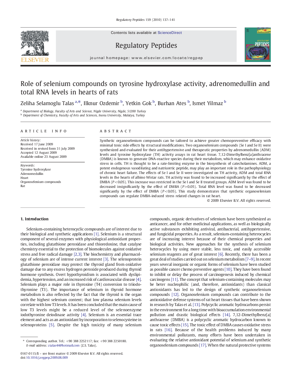 Role of selenium compounds on tyrosine hydroxylase activity, adrenomedullin and total RNA levels in hearts of rats