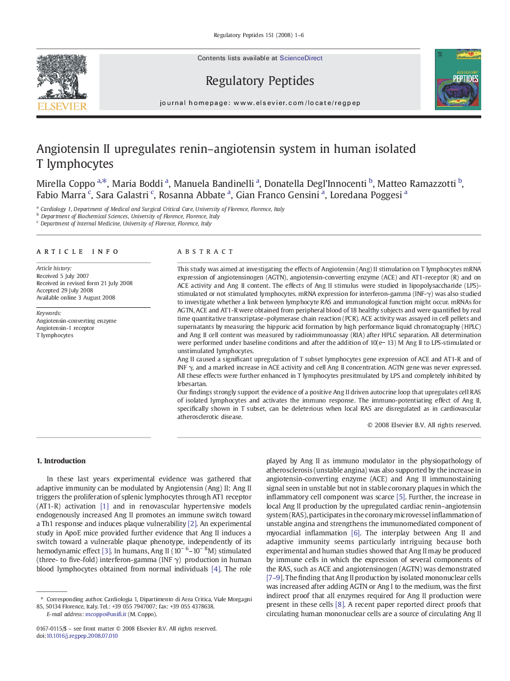 Angiotensin II upregulates renin–angiotensin system in human isolated T lymphocytes