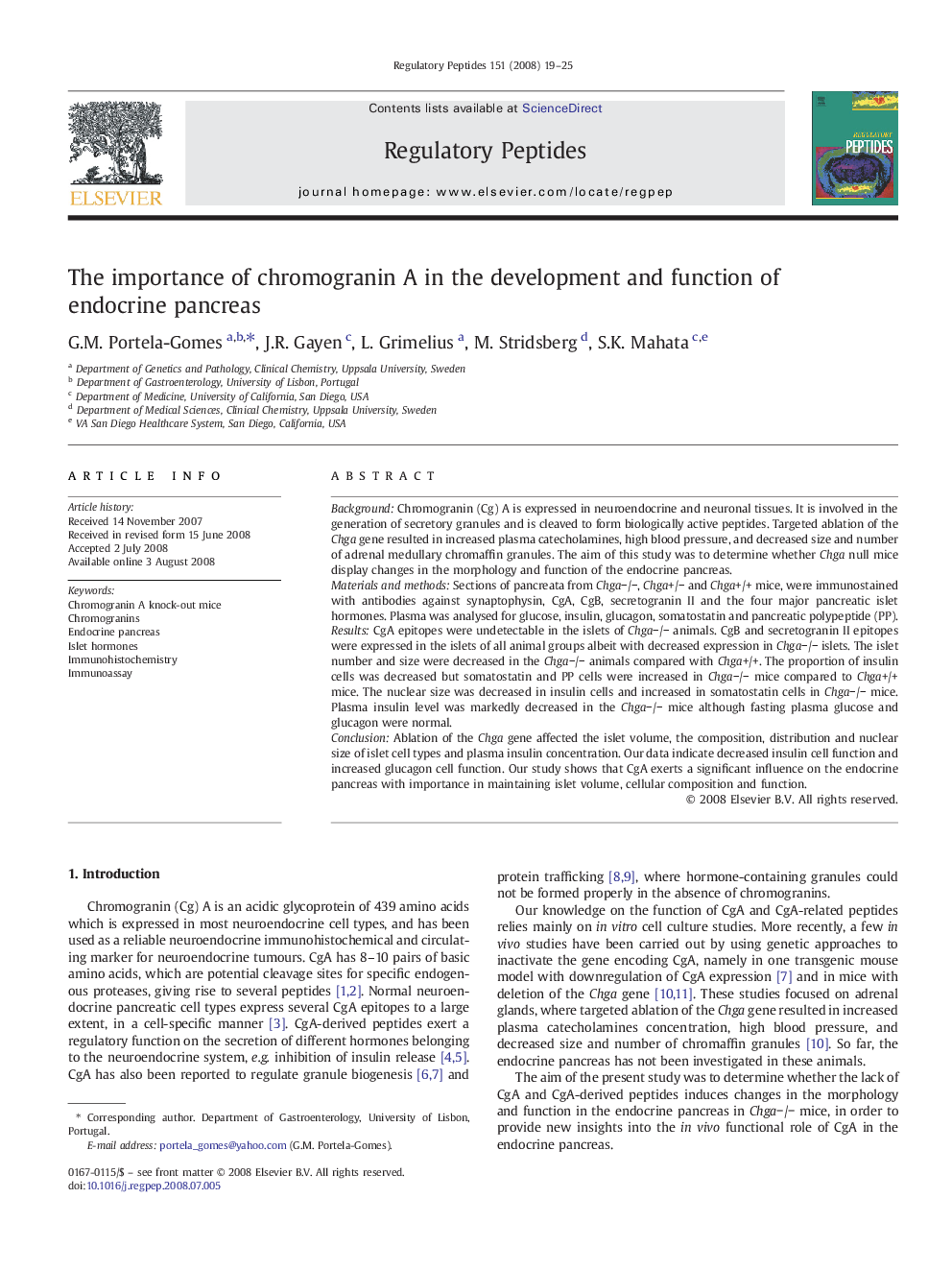 The importance of chromogranin A in the development and function of endocrine pancreas