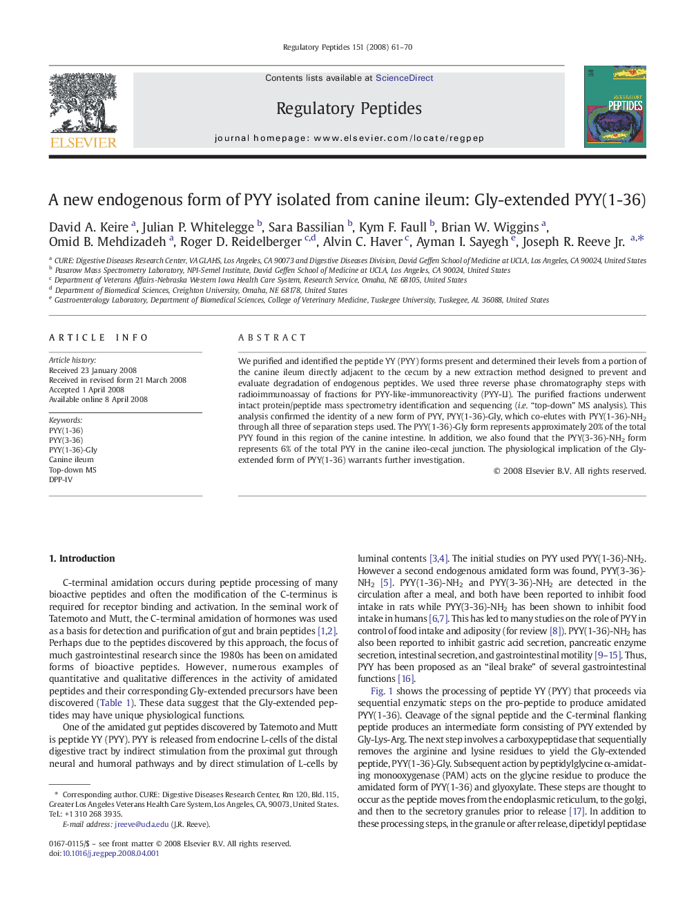 A new endogenous form of PYY isolated from canine ileum: Gly-extended PYY(1-36)