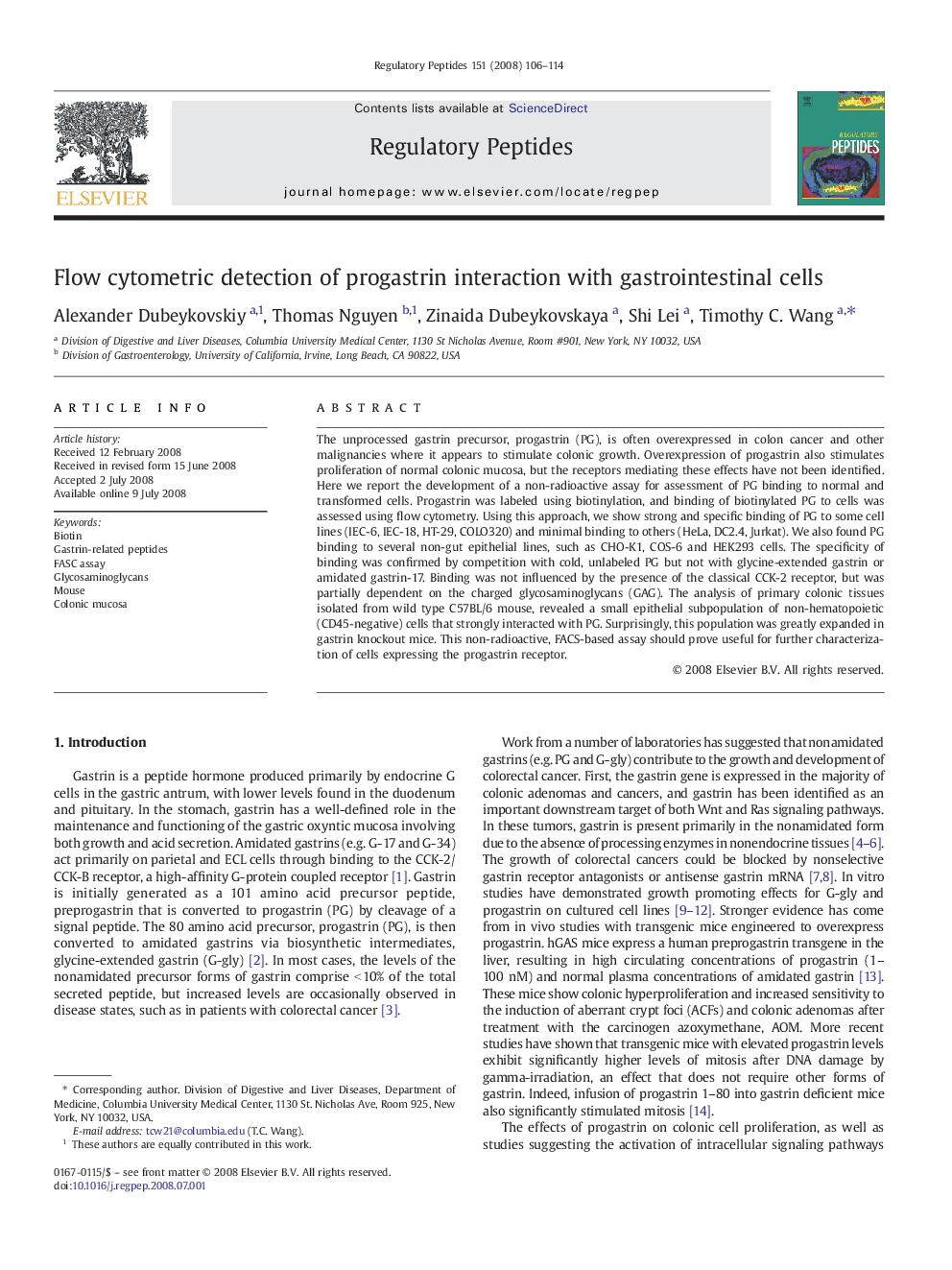 Flow cytometric detection of progastrin interaction with gastrointestinal cells