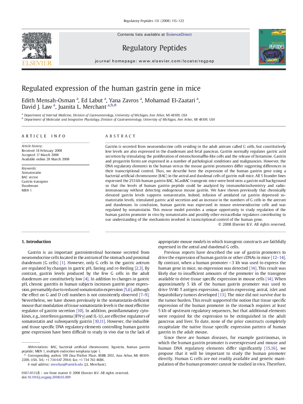 Regulated expression of the human gastrin gene in mice