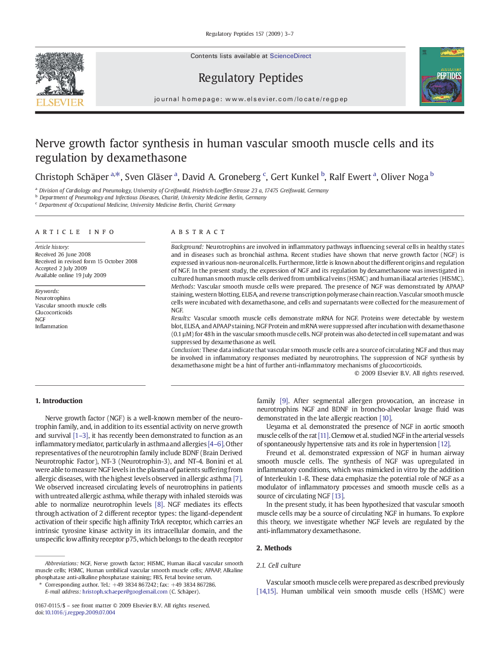 Nerve growth factor synthesis in human vascular smooth muscle cells and its regulation by dexamethasone