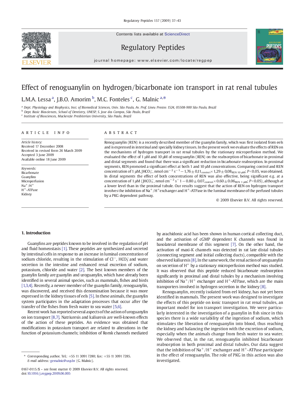 Effect of renoguanylin on hydrogen/bicarbonate ion transport in rat renal tubules