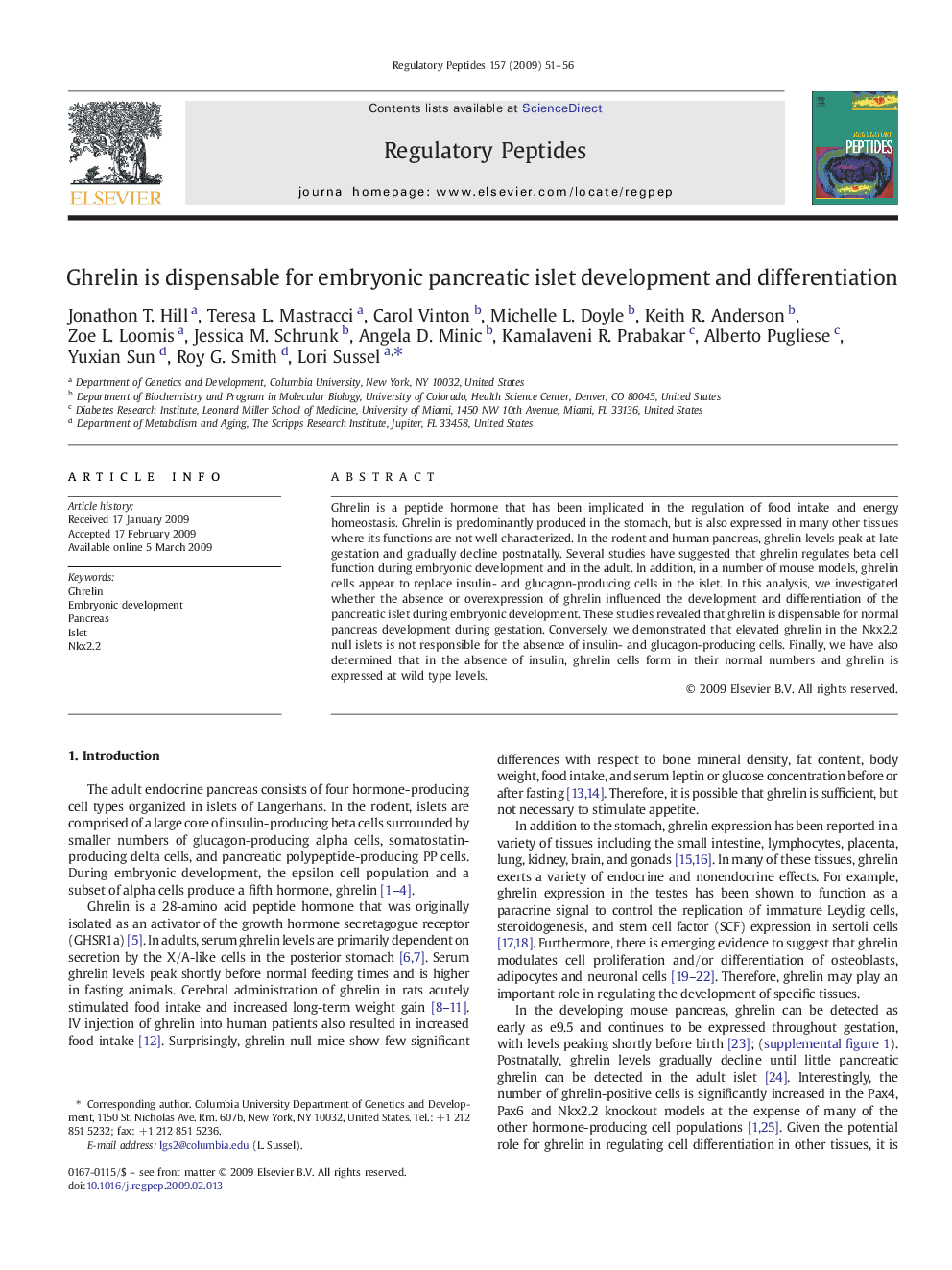 Ghrelin is dispensable for embryonic pancreatic islet development and differentiation