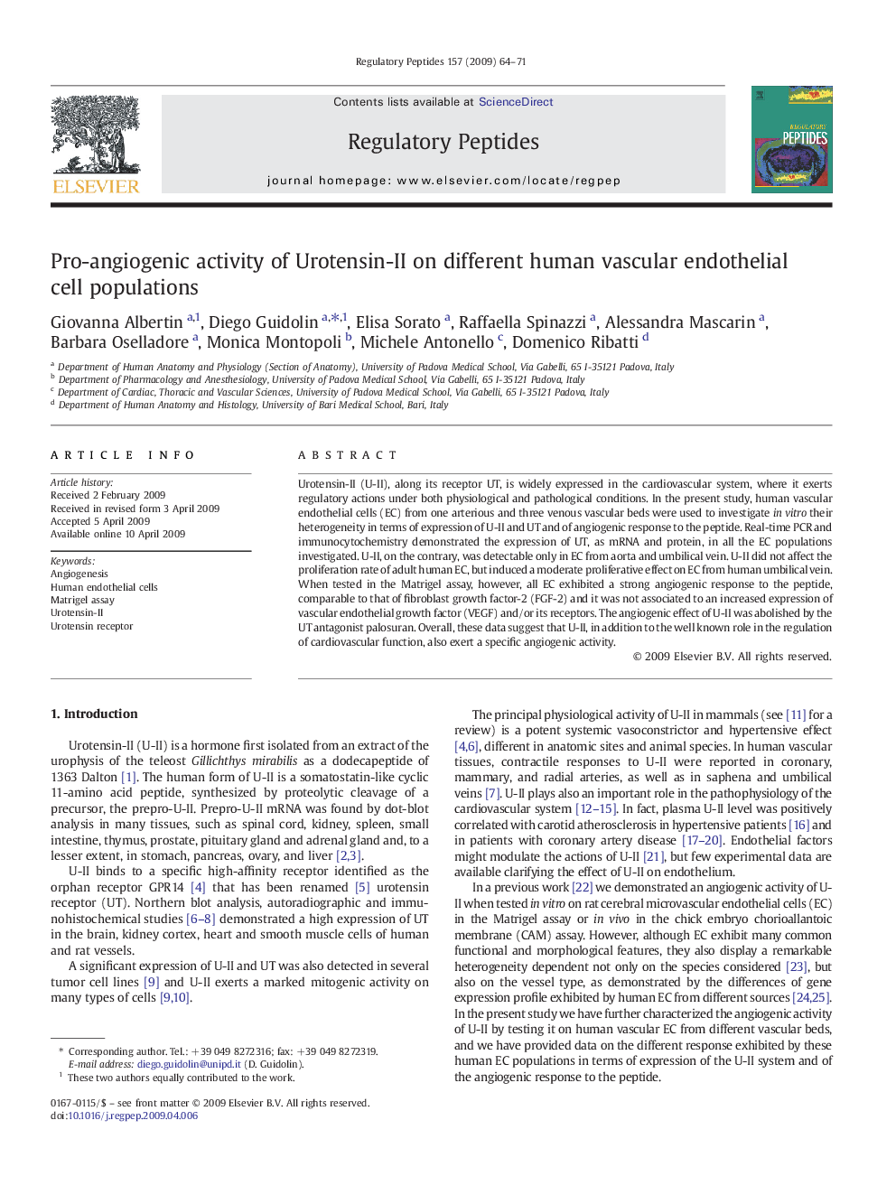 Pro-angiogenic activity of Urotensin-II on different human vascular endothelial cell populations