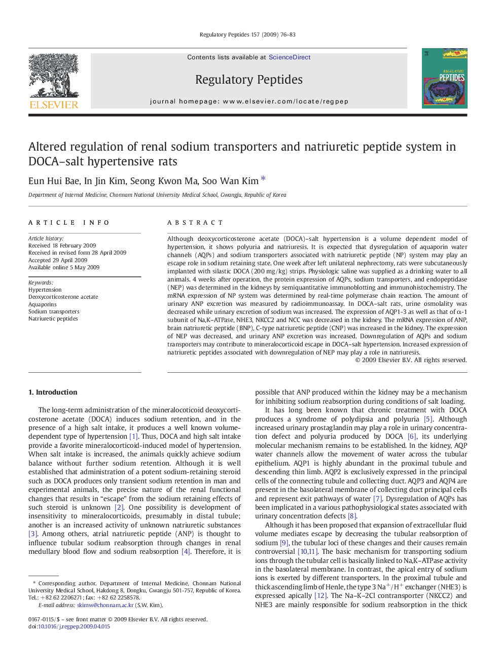 Altered regulation of renal sodium transporters and natriuretic peptide system in DOCA-salt hypertensive rats