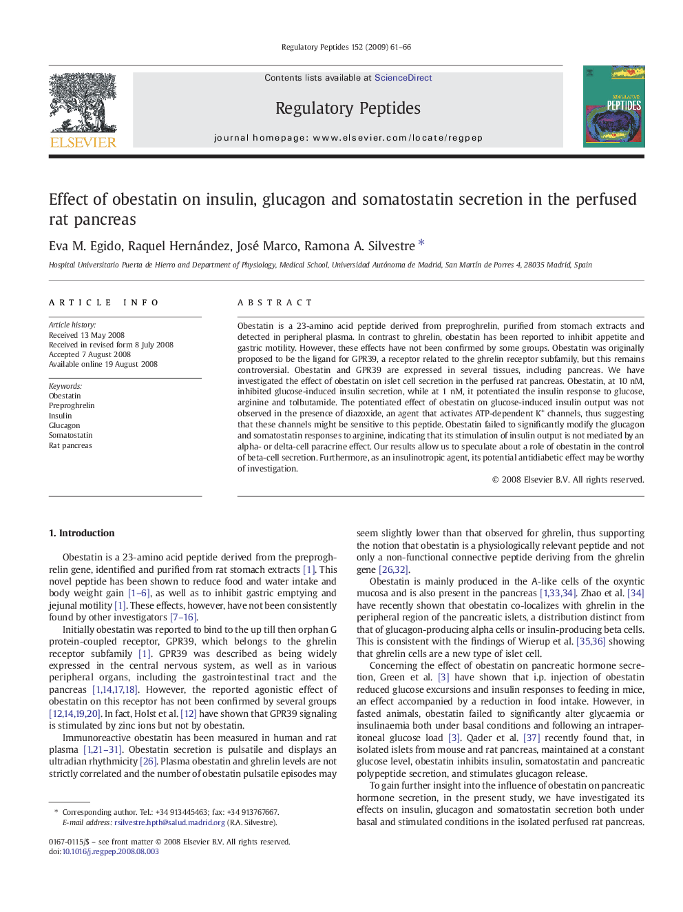 Effect of obestatin on insulin, glucagon and somatostatin secretion in the perfused rat pancreas