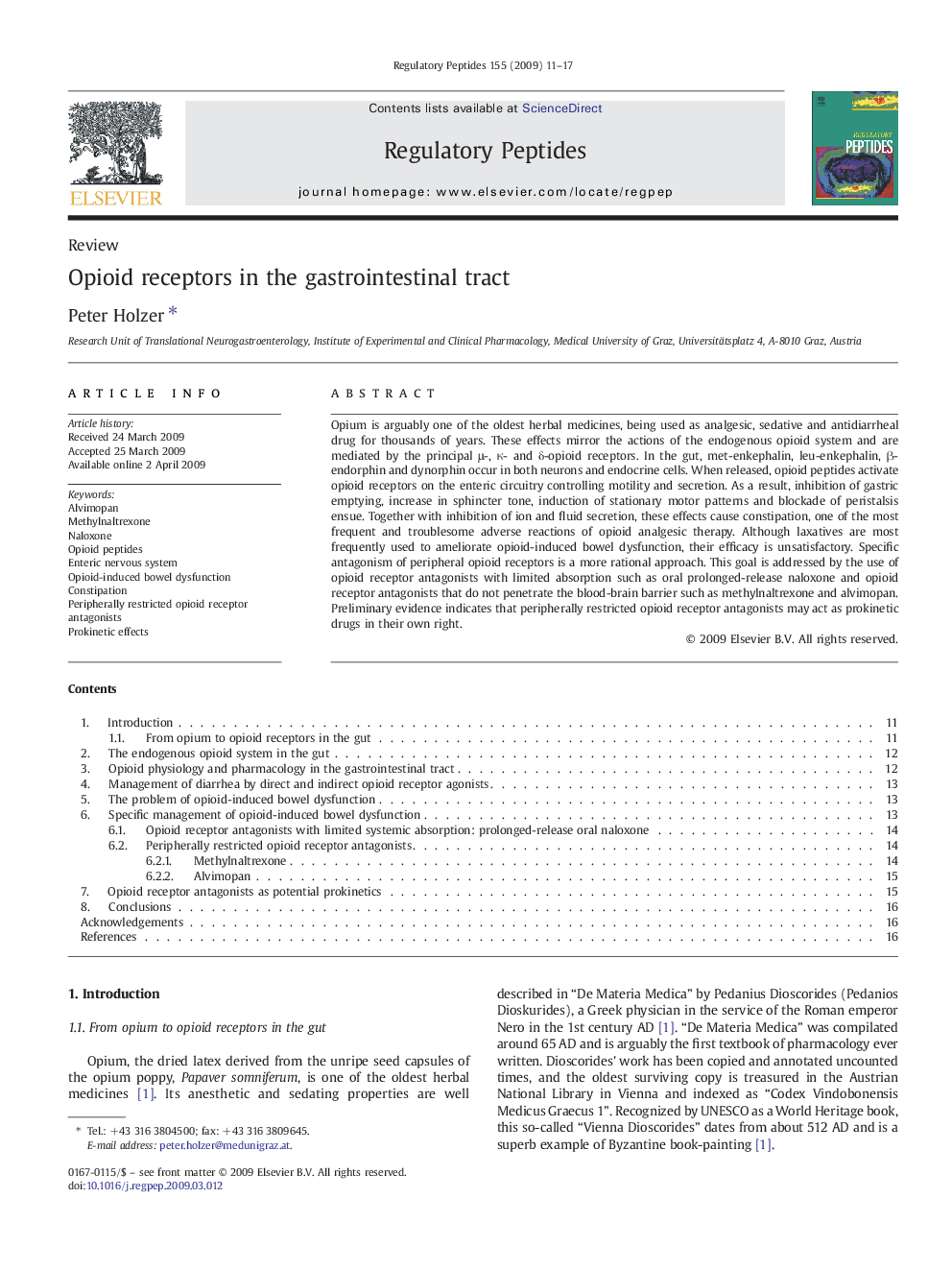 Opioid receptors in the gastrointestinal tract