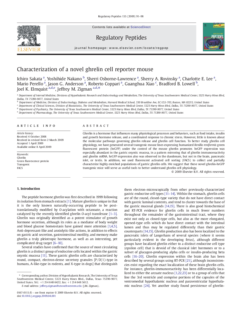 Characterization of a novel ghrelin cell reporter mouse