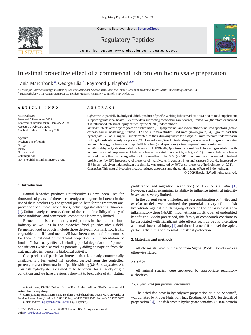 Intestinal protective effect of a commercial fish protein hydrolysate preparation