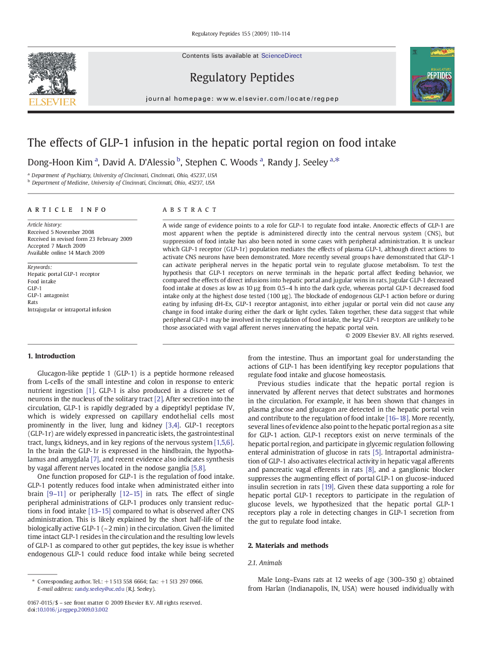 The effects of GLP-1 infusion in the hepatic portal region on food intake