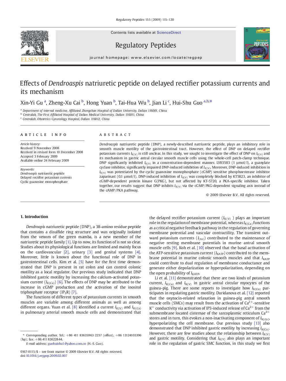 Effects of Dendroaspis natriuretic peptide on delayed rectifier potassium currents and its mechanism