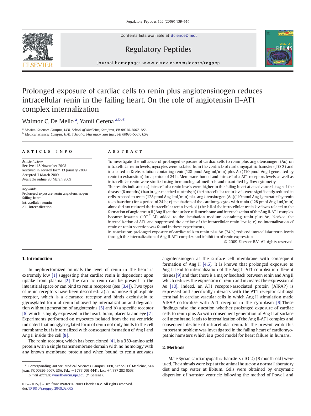 Prolonged exposure of cardiac cells to renin plus angiotensinogen reduces intracellular renin in the failing heart. On the role of angiotensin II–AT1 complex internalization