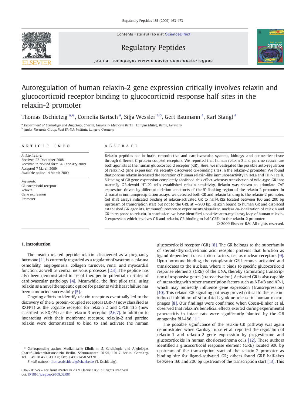 Autoregulation of human relaxin-2 gene expression critically involves relaxin and glucocorticoid receptor binding to glucocorticoid response half-sites in the relaxin-2 promoter