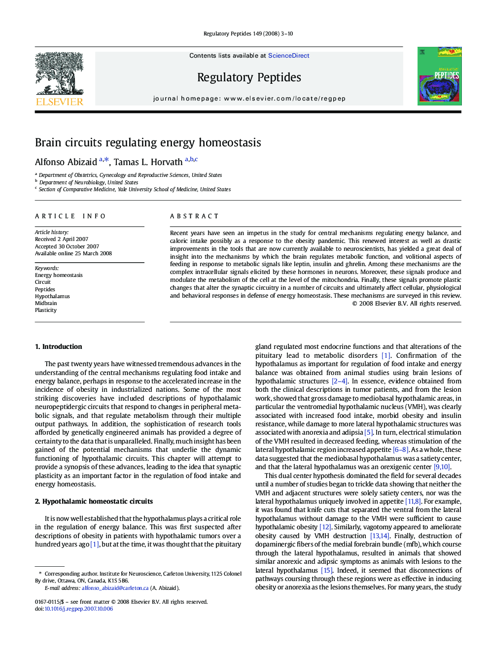 Brain circuits regulating energy homeostasis