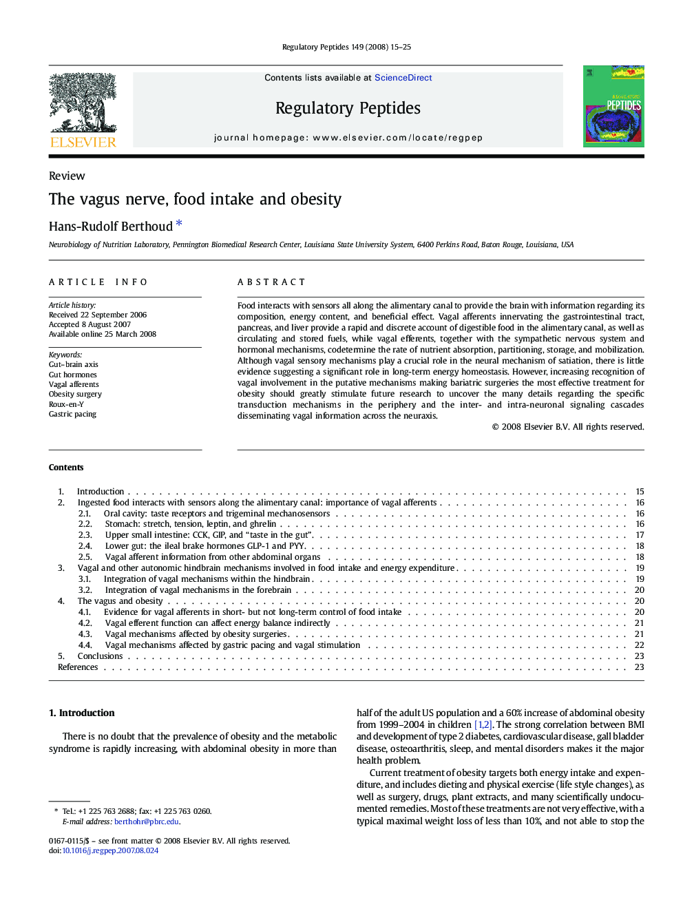 The vagus nerve, food intake and obesity