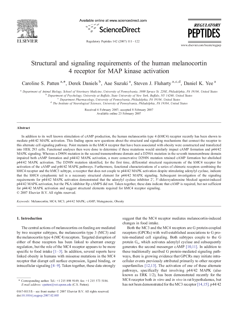 Structural and signaling requirements of the human melanocortin 4 receptor for MAP kinase activation