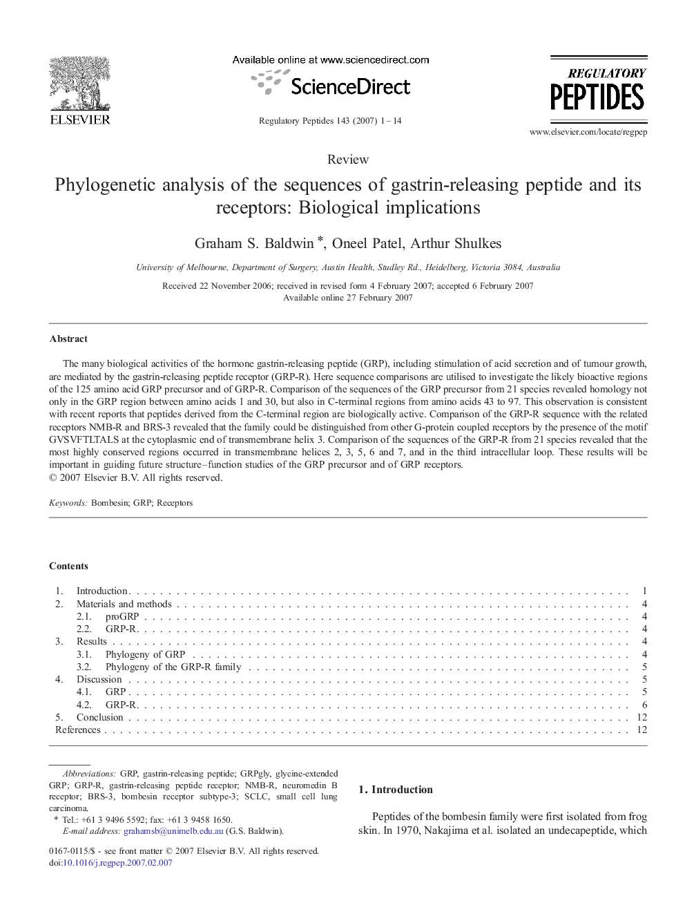 Phylogenetic analysis of the sequences of gastrin-releasing peptide and its receptors: Biological implications