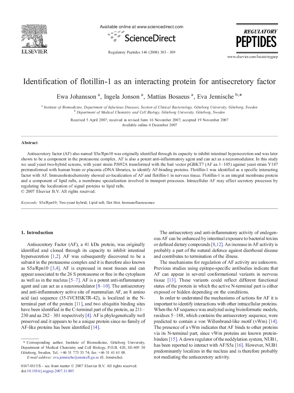 Identification of flotillin-1 as an interacting protein for antisecretory factor